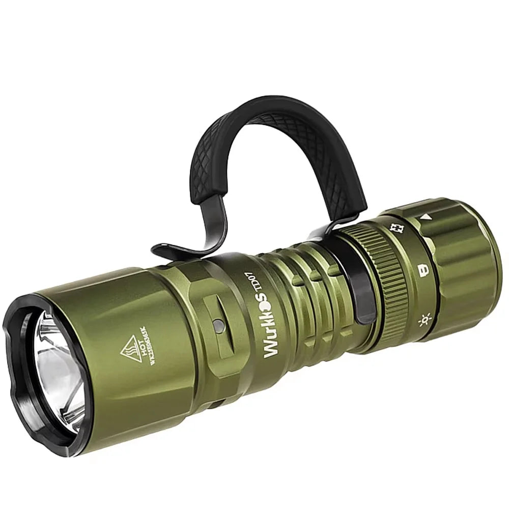 Wurkkos TD07 1300LM Tactical Flashlight 479M Long Throw IP68 Waterproof 18350 Battery Torch Dual Switches and Ring Handle Grip