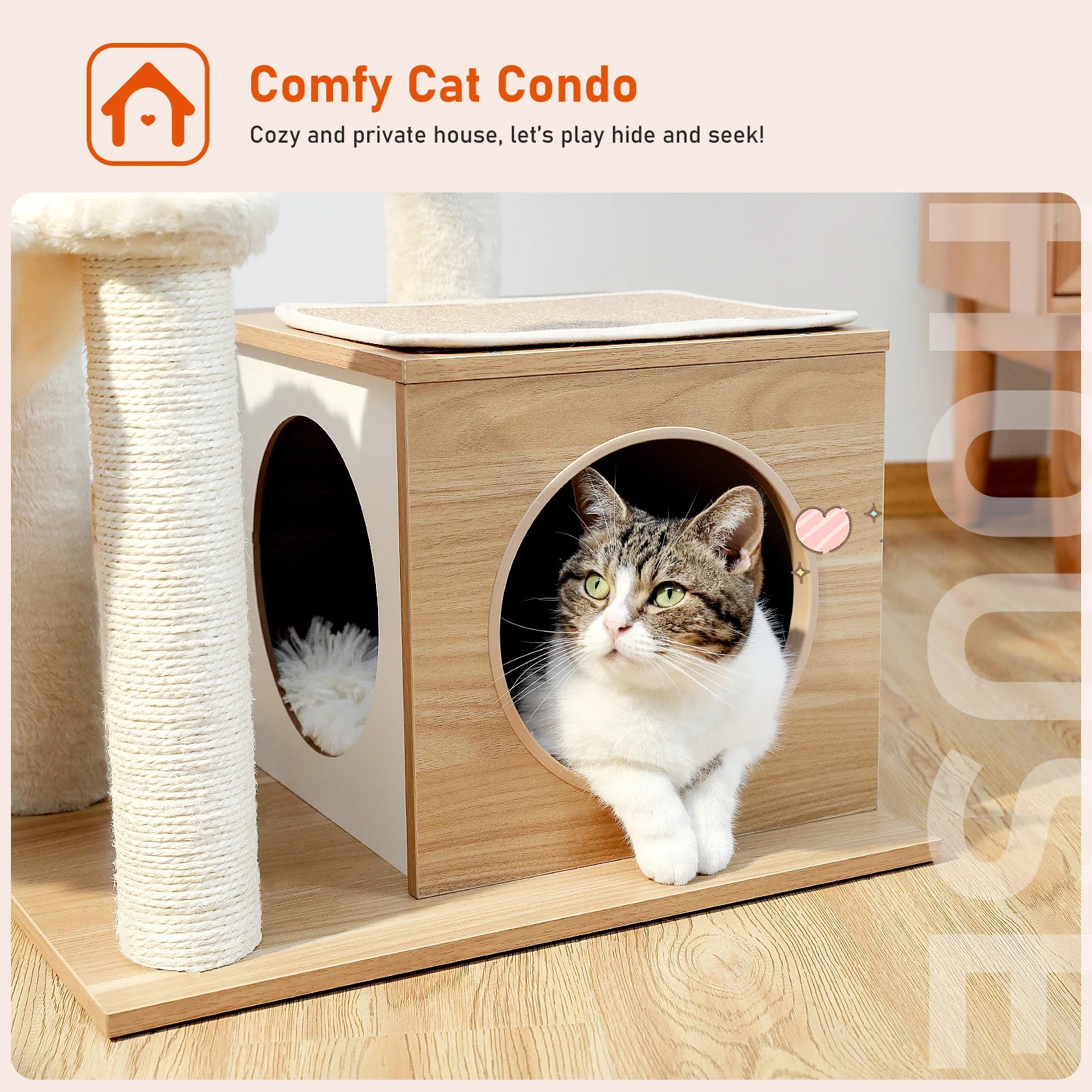 Modern Cat Tree for Indoor Cats Multi-Level Wood Cat Tower with Cozy Condo Hammock Sisal Scratching Posts Kitten House Cat Toys