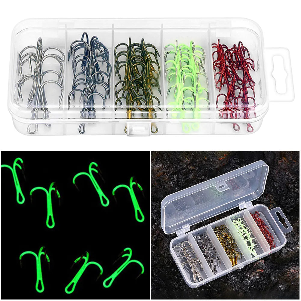 High Carbon Steel Treble Hook 5 Colors Barbed Sharp