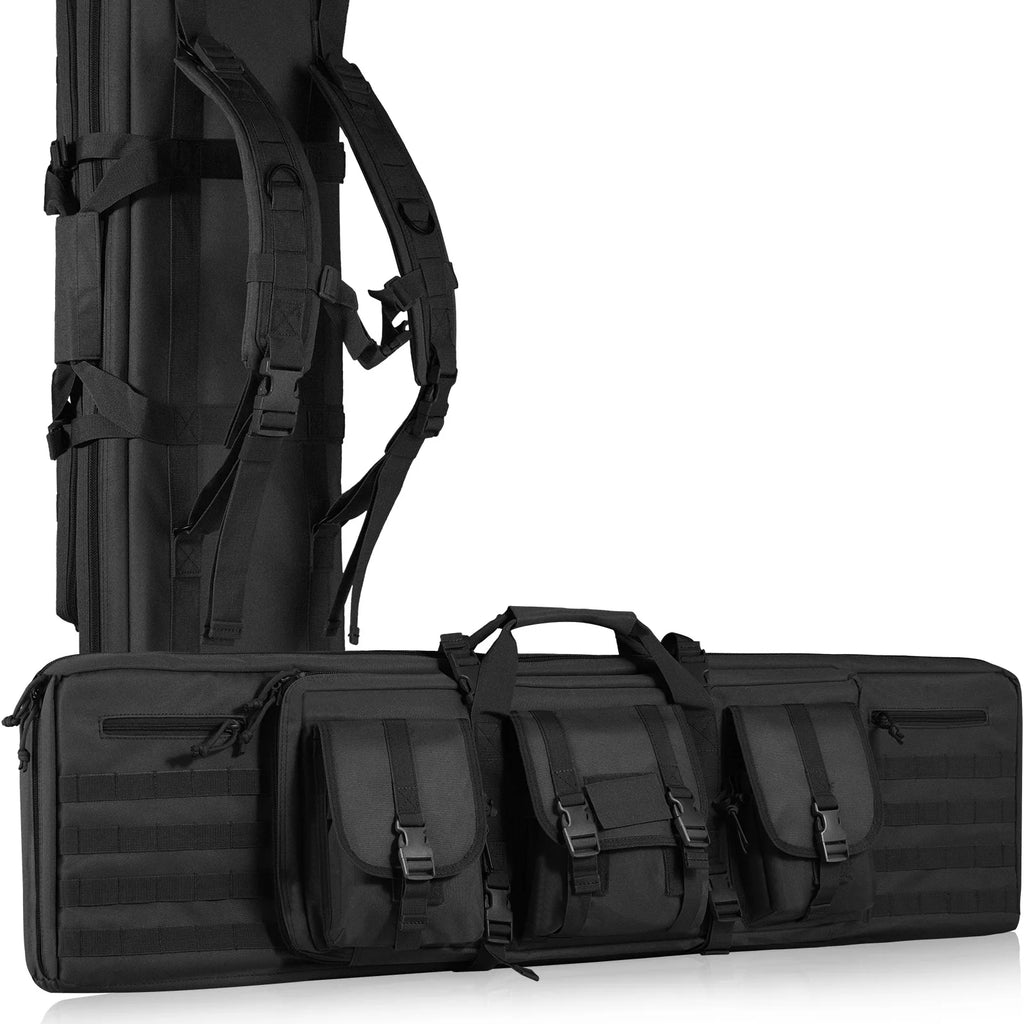 SucceBuy Rifle Bag 36/42 inch Tactical Double Long Gun Bag Soft Rifle Case w/ Lockable Zipper for Two 34"/40" Rifles & 2 Pistols
