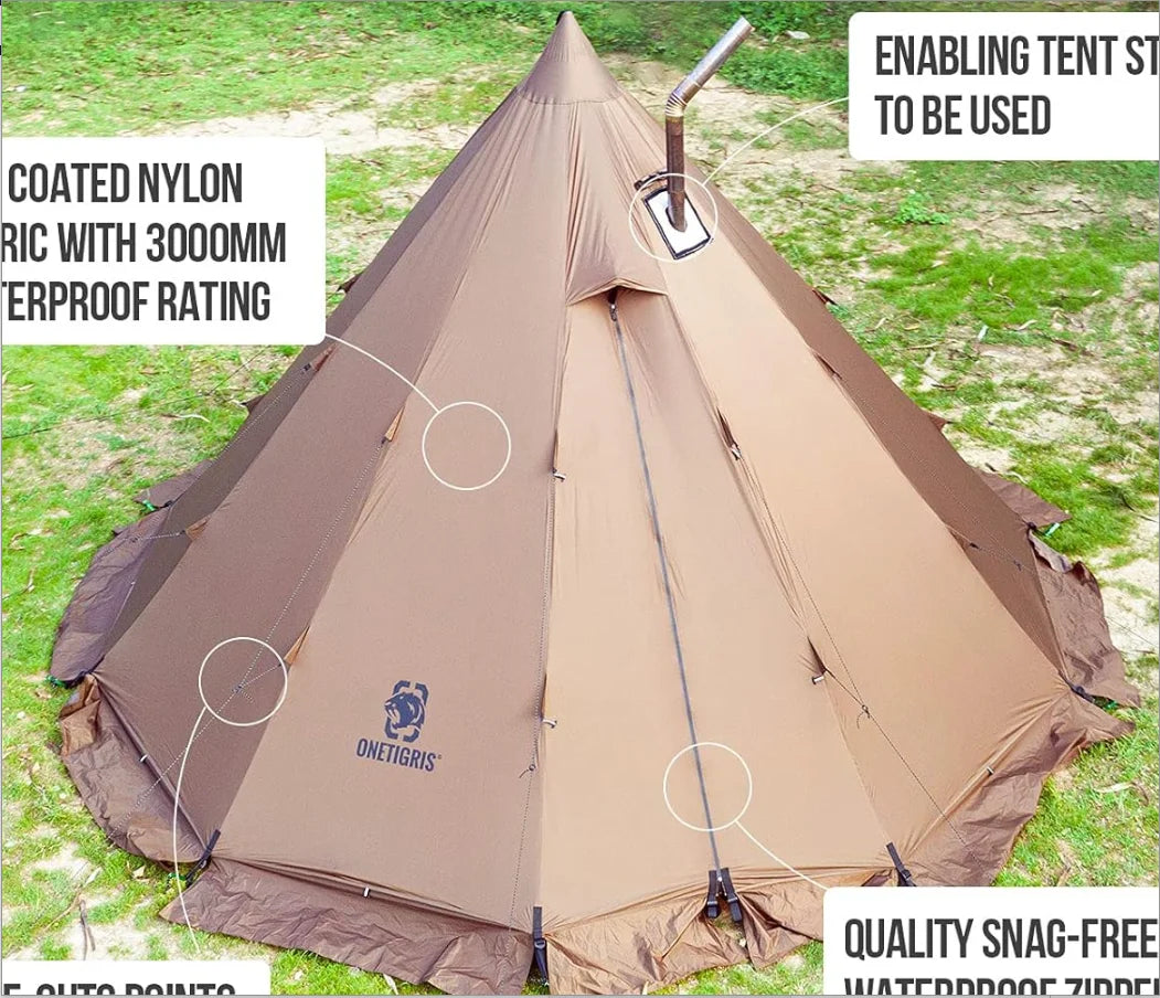 Tent with Stove Jack, 4 Season, 4-6 Person Tipi Tent