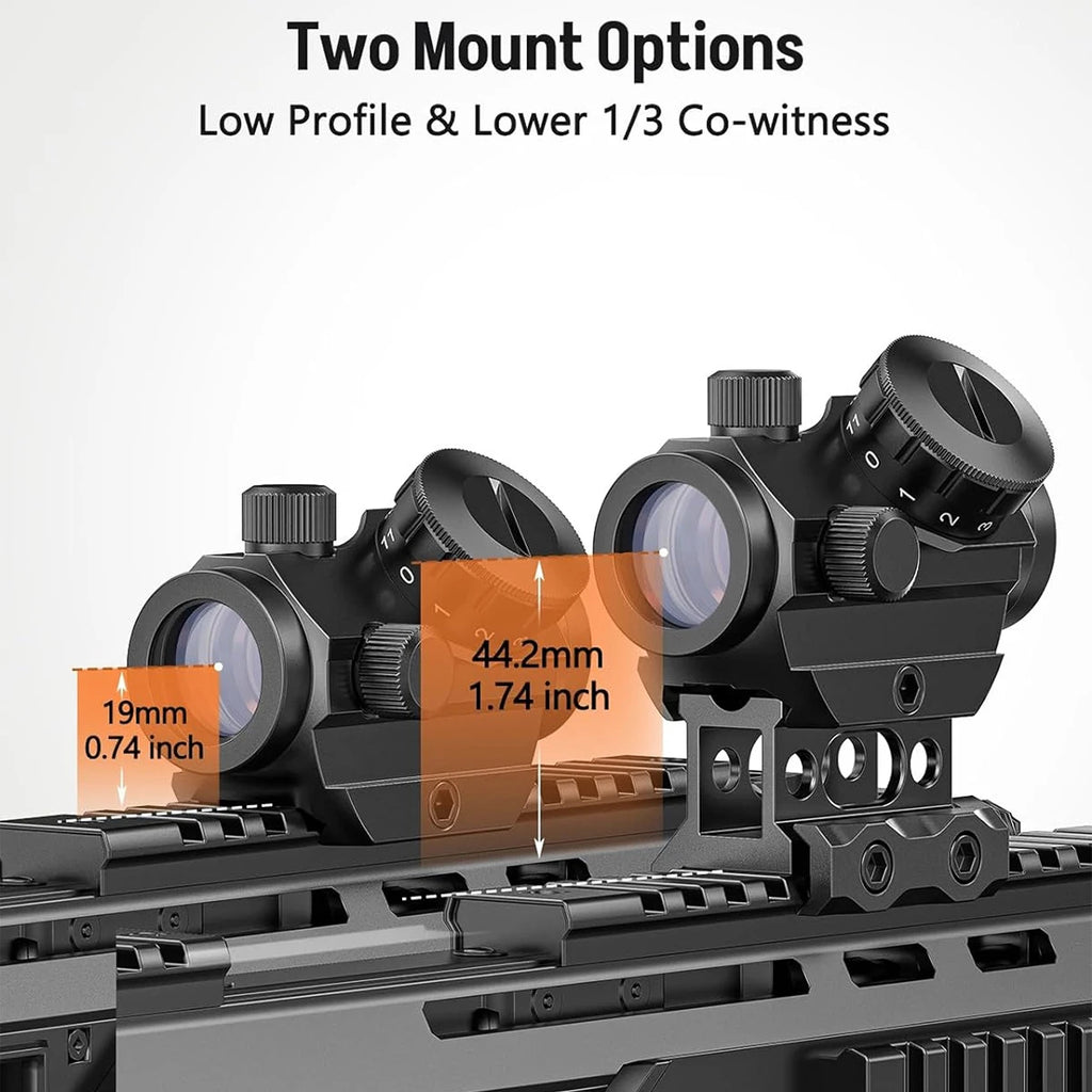 2MOA Red Dot Sight 1x25mm Reflex Sight Waterproof & Shockproof & Fog-Proof Red Dot Scope with 1 inch Riser Mount