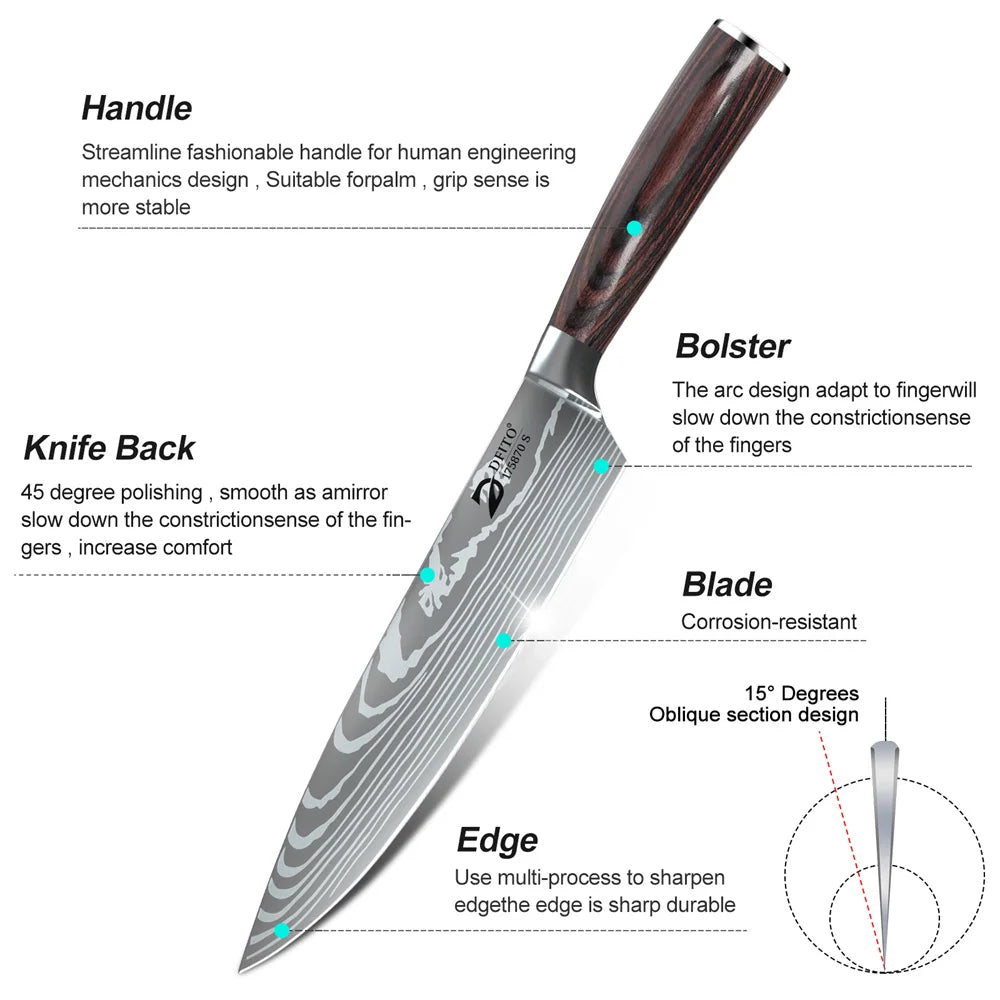 8pcs Kitchen Knife Damascus Stainless Steel Chef Knife