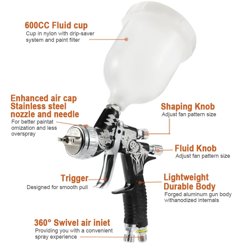 paint spray gun 1.3mm 600cc cup