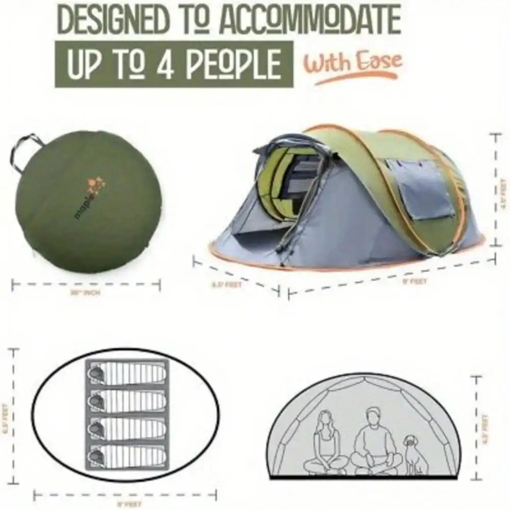 Camping Tent - 4-Person Easy Pop Up Tent with 2 Doors - UPF50+ Waterproof