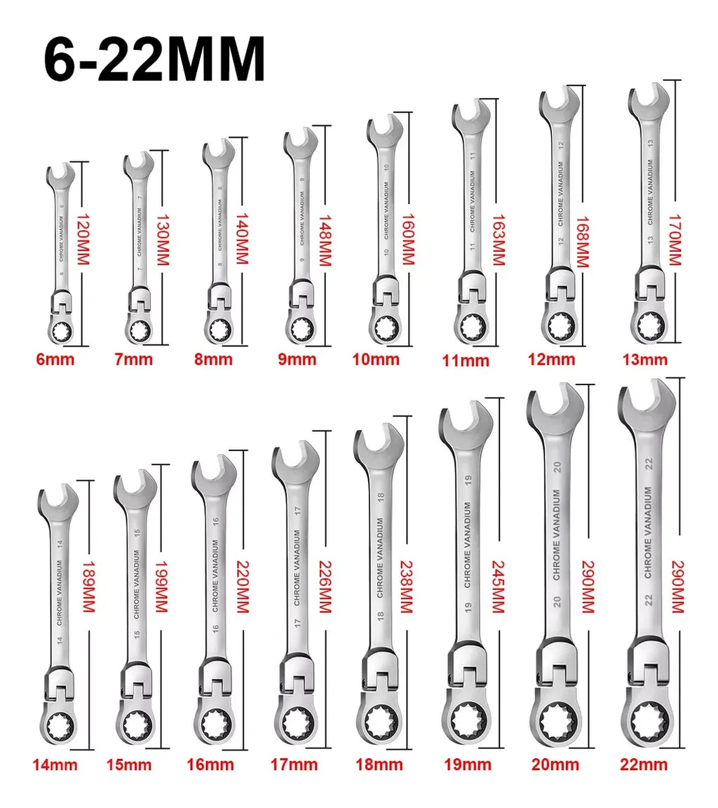 16Pcs Premium Flex-Head Ratcheting Wrench Set, 6-22MM, Durable Craftsmanship, with Handy Storage Bag - Perfect for DIY & Auto