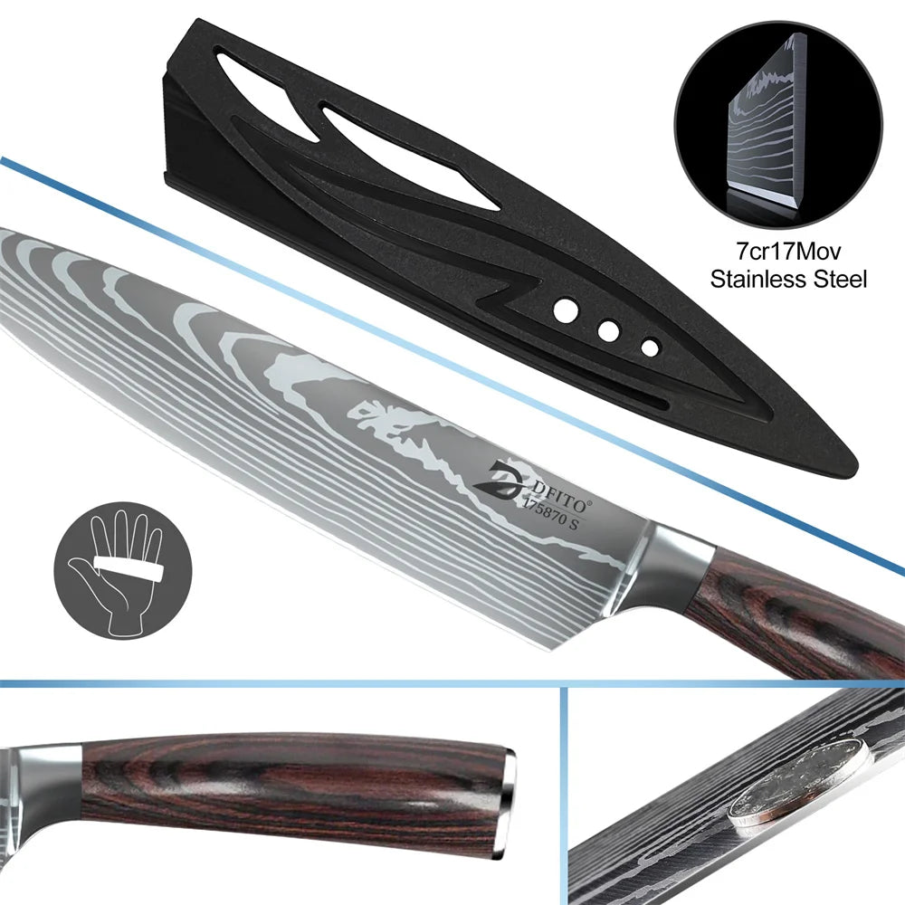 8pcs Kitchen Knife Damascus Stainless Steel Chef Knife