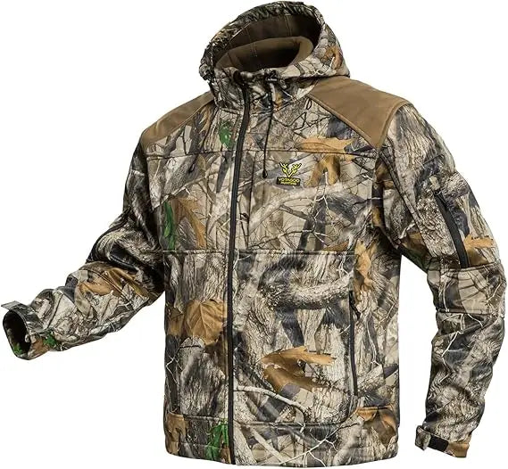Quiet Hunting Jacket Softshell Fleece-Lined Camouflage Clothes Clothing Gear Hoodie Coat For Men