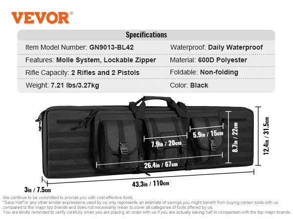 SucceBuy Rifle Bag 36/42 inch Tactical Double Long Gun Bag Soft Rifle Case w/ Lockable Zipper for Two 34"/40" Rifles & 2 Pistols
