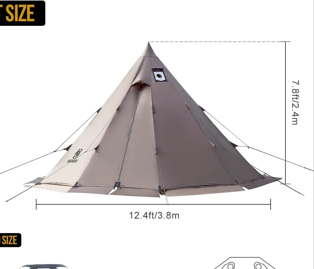Tent with Stove Jack, 4 Season, 4-6 Person Tipi Tent
