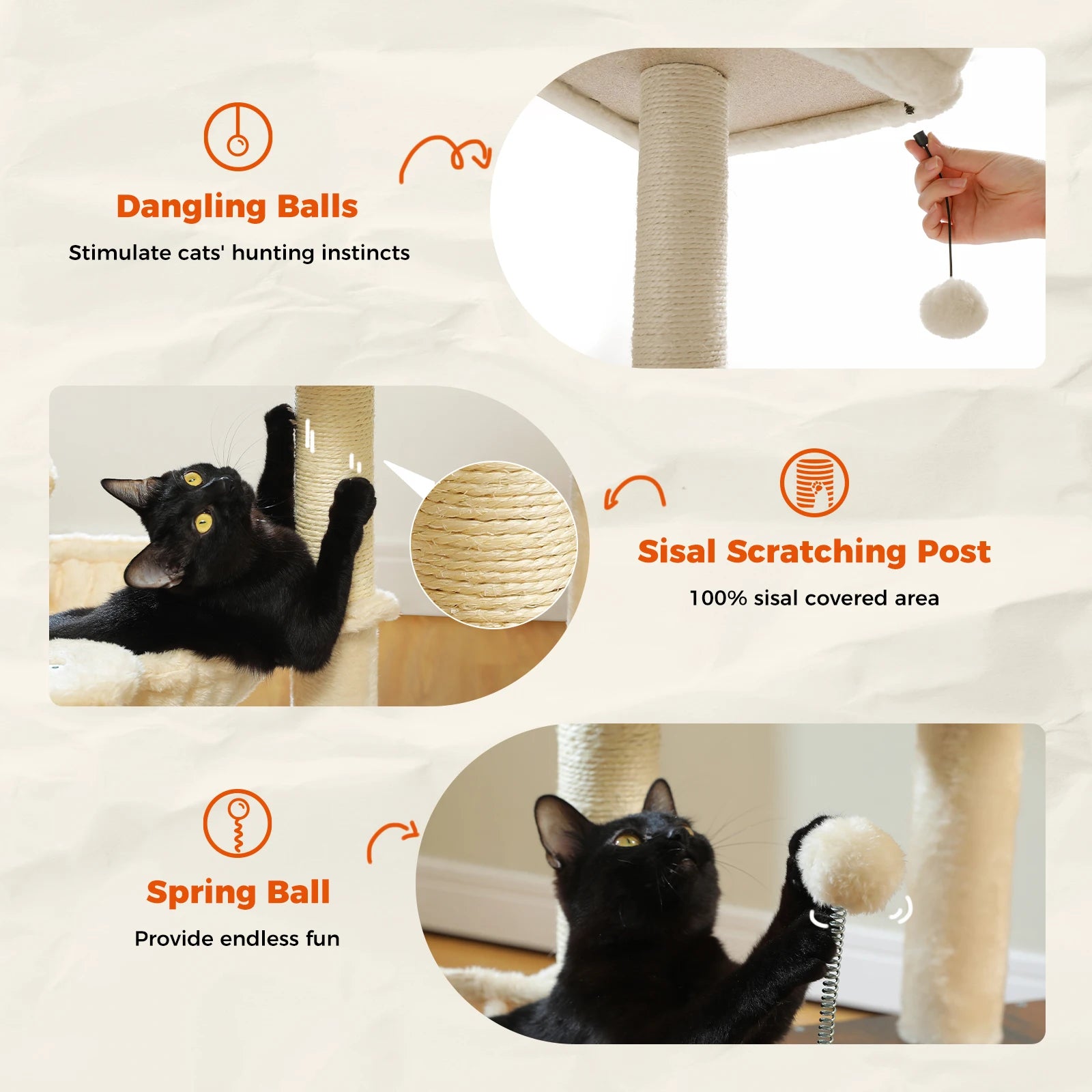 Modern Cat Tree for Indoor Cats Multi-Level Wood Cat Tower with Cozy Condo Hammock Sisal Scratching Posts Kitten House Cat Toys