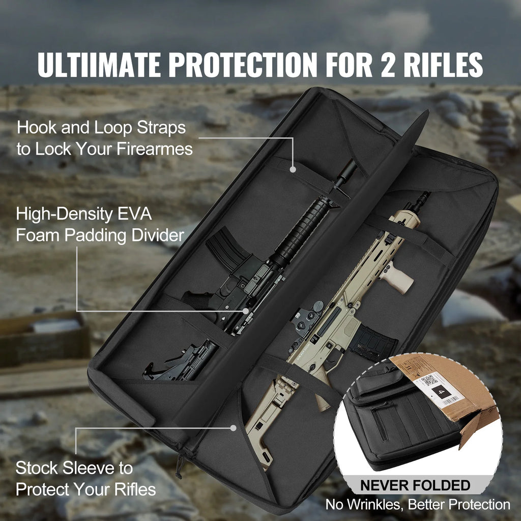 SucceBuy Rifle Bag 36/42 inch Tactical Double Long Gun Bag Soft Rifle Case w/ Lockable Zipper for Two 34"/40" Rifles & 2 Pistols