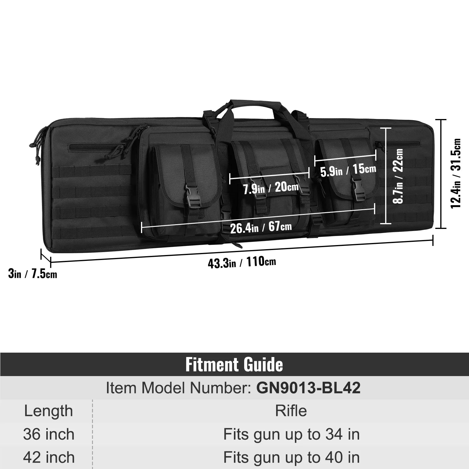 SucceBuy Rifle Bag 36/42 inch Tactical Double Long Gun Bag Soft Rifle Case w/ Lockable Zipper for Two 34"/40" Rifles & 2 Pistols